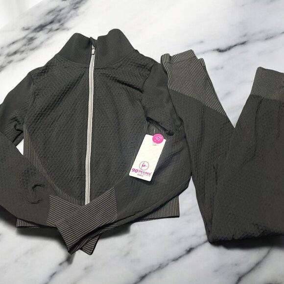 90 Degree By Reflex Other - 90 Degree by Reflex Girl's Black Dance Jacket & Leggings Set Size Large 12 NEW